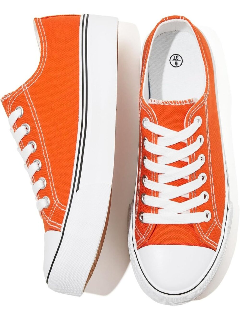 Women's Orange Breathable Soft Lightweight Lace-Up Canvas Tennis Sneaker Shoes